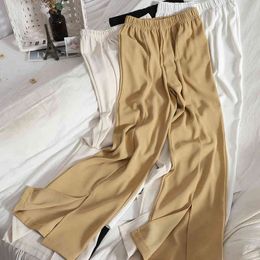 Trousers split elastic high waist drape Suit trousers women's casual wide-leg pants Korean straight leg Full Length 210420