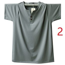 Summer men's large size loose bottoming shirt casual solid Colour t-shirt short-sleeved V-neck tren 210420