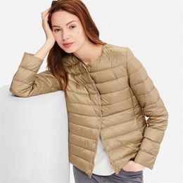 Bang Matt Fabric Light Jacket Female Ultra Down Women Slim Windbreaker Without Collar weight Warm Coat 210913