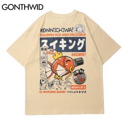 T-Shirts Harajuku Japanes Style Cartoon Pufferfish Poster Tees Shirts Hip Hop Streetwear Tshirts Men Casual Cotton Tops 210602