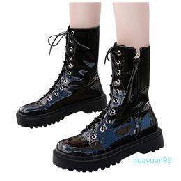 Boots Cool Retro Short Lace Up Shoes Casual Ankle Boot Thick Bootom Leather For Ladies