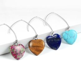 Heart Turquoises Rose Crystal Quartz Tiger Eye Opal Stone Charms Dangling Earrings Amethysts Hanging Earring Fashion Women Jewellery