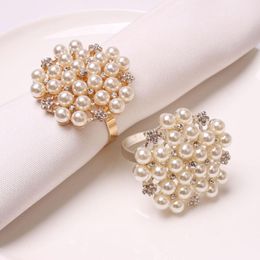 used diamonds rings UK - 12PCS Pearl Diamond Napkin Ring Desktop Decoration Used For Family Party Wedding Banquet Western Cocktail Rings