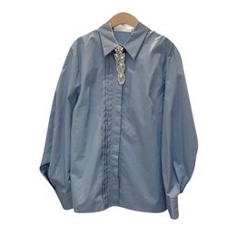 Casual Simple All Match Blue Blouse Women Buttoned Shirts Loose Turn-down Collar Blusas Mujer Spring Long Sleeve Womens Tops 210514