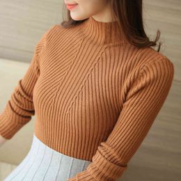 Turtleneck Sweater Women Fashion Autumn Winter Black Khaki Tops Knitted Long Sleeve Jumper Pull Femme Clothing 206E3 210420