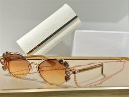 Top hanging piece inlaid diamond women's Sunglasses Summer UV protection oval designer glasses Metal frame with chain Sunglasses SHINE/S