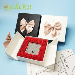 Gift Wrap Bowknot Box Artificial Rose Flower Jewellery Packaging Wedding Valentines Day Christmas Party Mothers Girl