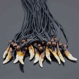 Wholesale 10pcs Tibet Real Tooth Fangs Wolf Teeth Pendants Surfer Adjustable Necklace Amulet Gift MN251 220121