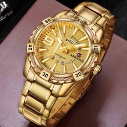 NAVIFORCE Luxury Brand Mens Sport Watch Gold Full Steel Quartz Watches Men Date Waterproof Military Clock Man relogio masculino 210407