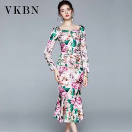 VKBN Summer Women Dress Up Slash Neck Fashion Printing Pattern Sheath Silky Fabric Sexy Dresses Women Long 210507