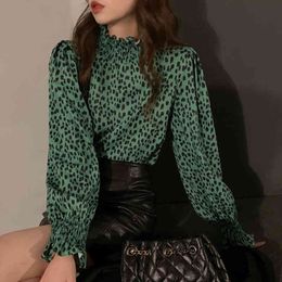 Blouse Shirts Chiffon Spring Korean Fashion Clothing Leopard Print Long-Sleeved Blusas Mujer Women Blouses 9225J 210420