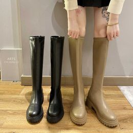 Knee High Boots Women Shoes Natural Genuine Leather Platform Riding Boots Zipper Ladies Long Boots Autumn Y1018