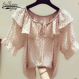 Summer Fashion Women Blouse Short Sleeve Tops bow Polka Dot O-Neck shirt blusa womens tops and blouses 5170 50 210427