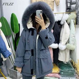 Real Fur Hooded Winter Women White Duck Down Jacket Snow Thick Parkas Warm Coat Waterproof Overcoat 210430