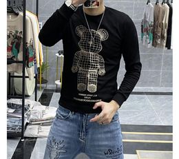 Men's Hoodies & Sweatshirts sweater trend fashion casual 2021 autumn and winter new personality bear hot diamond Korean version of the slim top bottoming shirt