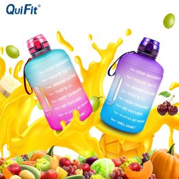 QuiFit 128oz 73oz 43oz 1 Gallon Water Bottle With Time Markings Philtre Net Fruit Infuse A Free Motivational Sports Drink Jug 220217