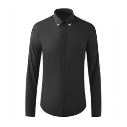 V-shaped Diamond Neckline Shirt Men Long Sleeve Slim Casual Shirts for men Turn-over Collar Solid Silky Breathable Mens Shirts