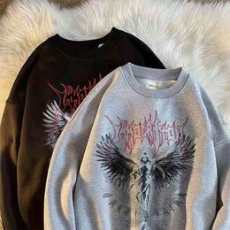 Vintage Angel Gothic Ladies Hoodie Punk Harajuku Winter Print Top Dark Aesthetic Fairy Death Rock Style Y2K Sweatshirt 210909