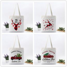 Eco Friendly Reusable Deer Snowflake Christmas Shopping Bags Party Favour Handbags Grocery Canvas Shoulder Storage Tote Bag Business Holiday Gift TH0082