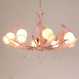 Princess Bedroom Crystal Pendant Light Metal Living Room Country Glass Shade Dining Room Ceiling Lamp Rstaurant Corridor Hallway Parlour Chandelier