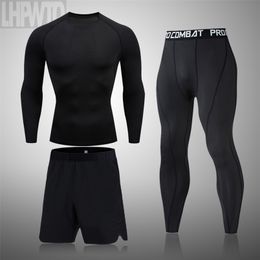 2022 Men's Thermal Underwear Suit MMA Rashguard Fitness Sports Leggings Solid Colour Comression Clothes 211108