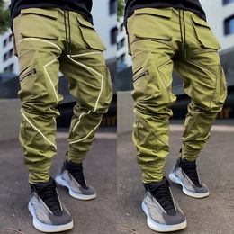 GODLIKEU Mens Striped Multi Pocket Jogger Trousers Casual Cargo Pants Loose Plus Size Pant