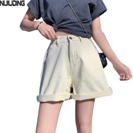 Women Summer Demin Shorts Belt High Waist Casual Wide Leg Korean Jeans Feminino Zipper Bottoms 210514