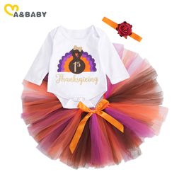 0-24M My 1st Thanksgiving Day Baby Girl Clothes Set born Infant Long Sleeve Romper Tutu Skirts Outfits Costumes 210515