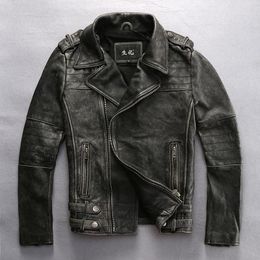 Men's Leather & Faux Arrival Vintage Slim Fit Biker Men Fashion Motorcycle Jacket Oblique Zipper Coat Male Cool Style
