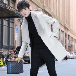 Winter Thicker Jackets Mens Wool Trench Coat Fur Collar Keep Warm Long Overcoat Men Casual Windbreaker Erkekler Ceket 210527