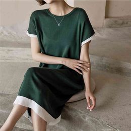 Fruit green plus size Korean short-sleeved loose romantic slim dress waist casual long skirt summer 210520