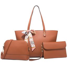 Trendy Einfache Damen Taschen Mode Drei-stück Set Reine Farbe Design Dame Schulter Tasche Im Freien Große Kapazität Damen Handtasche