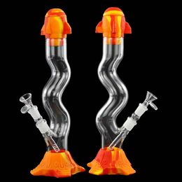 water smoking pipe shisha hookah wax burner silicone hose joint glass bong straight height 13.3"