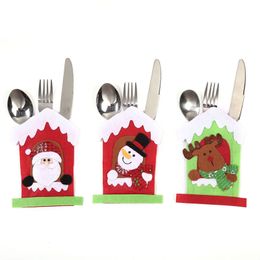 Santa Hat Reindeer Christmas New Year Pocket Fork Knife Cutlery Holder Bag Home Party Table Dinner Decoration Tableware Cover DH5578