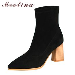 Women Ankle Boots Shoes High Heel Short Lady Pointed Toe Square Heels Female Autumn Black Apricot Gray 34-39 210517