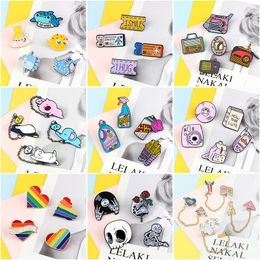 Pins, Brooches 4~5Pcs/Set Fashion Enamel Pins Cartoon Animal Heart Skull Ticket Radio Book Clothes Bag Lapel Pin Jewellery Badges Gifts