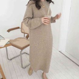 Women Autumn Winter Long knitted Sweater Dress Female Pullover Long Sleeve Straight Oversized Round Collar G1214