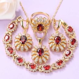 Classic Indian Red Jewelry Sets Gold-Color Bridal Wedding Accessories Necklace And Earrings Bracelet Ring Sets 7-Colors Jewelry H1022