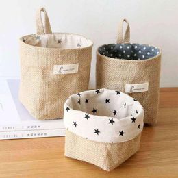 Storage Bags Stylish Linen Hanging Organiser Bag Sunflower Plant Basket Wall-hanging Clothes Makeup