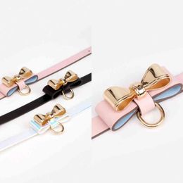 Nxy Sex Adult Toy Bdsm Bow Pink Collar with Lead Real Leather Bondage Choker Black Toys for Women Restraint 1225