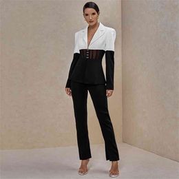 Ocstrade Two Piece Set Women Suit Blazer and Pants Club Two Piece Outfits Runway Clothes Fall Black and White 2 Piece Set 210727