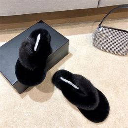 2021 high quality mink hair herringbone women's slippers! Fashion really comfortable sewing warm indoor and outdoor leather women shoes