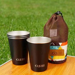 Holaroom 4PCS Portable Beer Water Cup Tea Milk Coffee Mug Stainless Steel Cups For Outdoor Camping Picnic Climbing BBQ Drinkware 210804