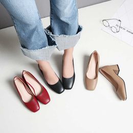 2021 spring Women Shoes Square toe Pumps Dress High Heels Boat Wedding Shoes Zapatos Mujer Matte Low-heeled Office work shoes Y0721