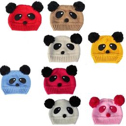 Panda Knitted Baby Girls Hats for Bebes Wool Newborn Cap Kids winter hat Boys Beanie Child Bucket Hat Bonet Knitting 210413