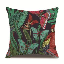 Cushion/Decorative Pillow Tropical Plants Flower Pillowcase Linen Decorative Cases Green Leaves Throw Case Kussensloop Almohada Poszewka