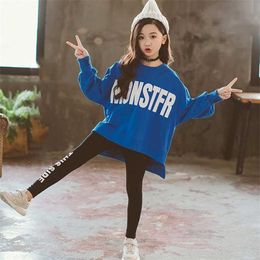 Winter Kids Clothes Suit Girls Autumn Clothing Korean Casual Big Children'S Letter Sweater+ Leggings 2pcs Set For 4-13Y 211025