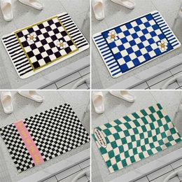 Absorbent Bath Mats Non-Slip Mat for Bathroom Plush Floor Mats for Bedroom Plaid Pattern Area Rug Bathtub Side Foot Pad Foot mat 211204