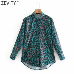 Women Vintage Green Leopard Digital Print Smock Blouse Office Ladies Breasted Business Shirt Chic Blusas Tops LS7476 210420