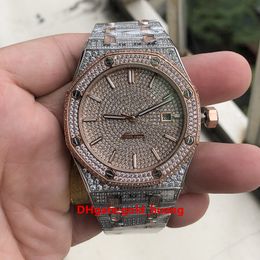 Top quality 42MM full diamonds Hip Hop Wristwatch Ice Diamond Watch two tone silver rose gold Stainless Steel Case Automatic Watch248Y